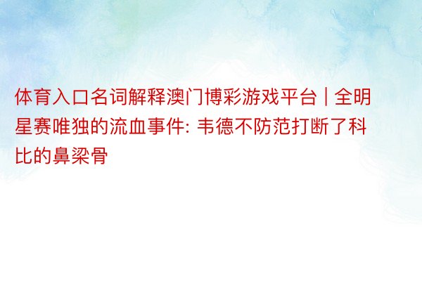 体育入口名词解释澳门博彩游戏平台 | 全明星赛唯独的流血事件: 韦德不防范打断了科比的鼻梁骨